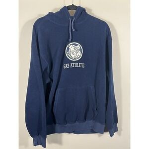 Vintage 90s Y2K GAP Athletic Fleece Hoodie Sweatshirt Bulldog Large Blue (K)